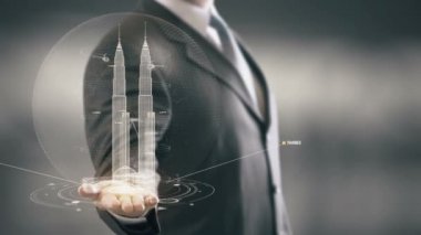 Petronas Kuleleri el Landmark yeni teknolojileri tutan işadamı