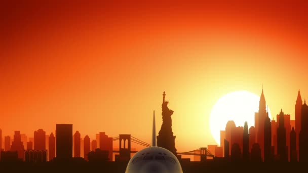 New York USA Skyline Sunrise Take Off — Stock Video