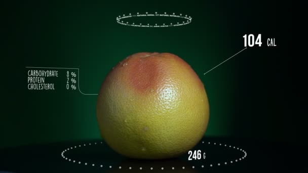 Инфографика Грейпфрута с витаминами, минералами микроэлементов. Энергия, калории и компонент — стоковое видео
