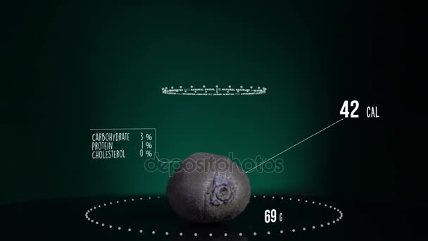 Infographic της ακτινίδιο με βιταμίνες, μέταλλα ιχνοστοιχεία. Ενέργεια, θερμίδες και συστατικό — Αρχείο Βίντεο