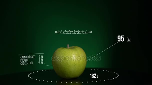 Infographic της Apple με βιταμίνες, μέταλλα ιχνοστοιχεία. Ενέργεια, θερμίδες και συστατικό — Αρχείο Βίντεο