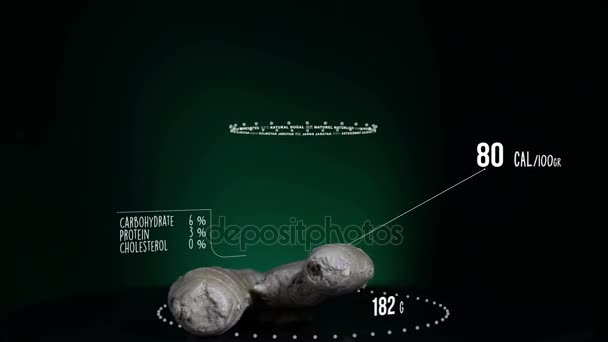 Infographic van gember met vitaminen, mineralen van de microelements. Energie, calorie en component — Stockvideo