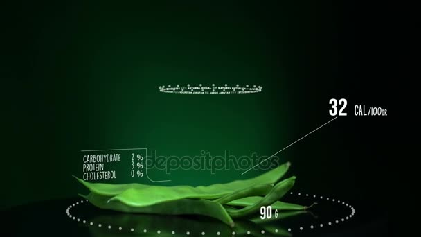 Infographic της πράσινα φασόλια με βιταμίνες, μέταλλα ιχνοστοιχεία. Ενέργεια, θερμίδες και συστατικό — Αρχείο Βίντεο