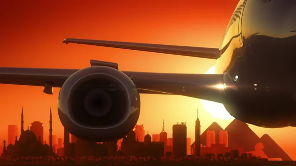 Cairo Egypt uçak almak manzarası altın arka plan