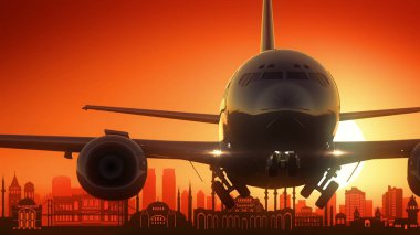 Istanbul Türkiye uçak almak manzarası altın arka plan