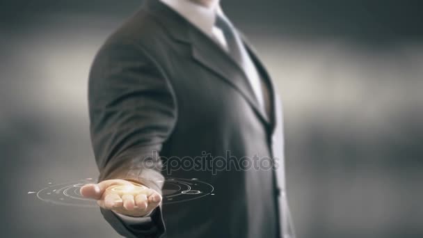 Learn English Hologram Concept Businessman Holding in Hand — Stock Video