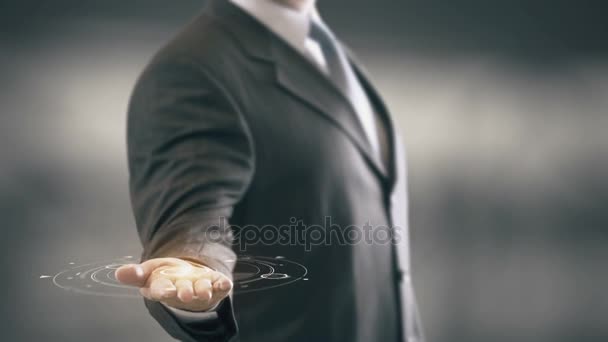 Learn Indonesian Hologram Concept Businessman Holding in Hand — Stock Video