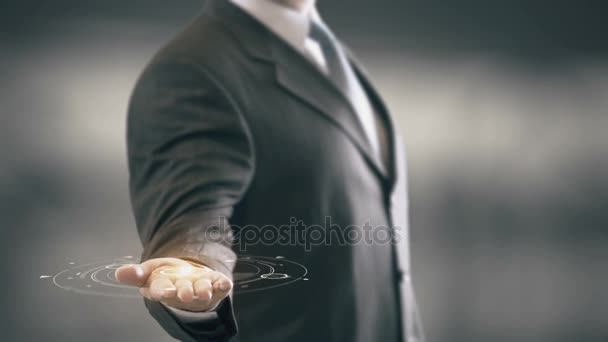 Serviço ao cliente com holograma conceito de homem de negócios — Vídeo de Stock
