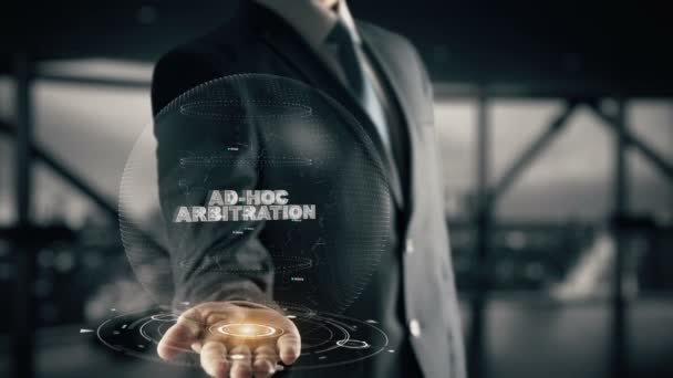 Arbitragem ad-hoc com holograma conceito de homem de negócios — Vídeo de Stock