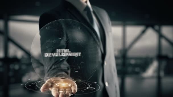 Desenvolvimento HTML com holograma conceito de homem de negócios — Vídeo de Stock