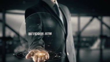 Bitcoin Atm hologram işadamı kavramı ile