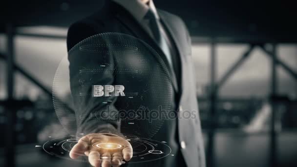 BPR с концепцией голограммы бизнесмена — стоковое видео