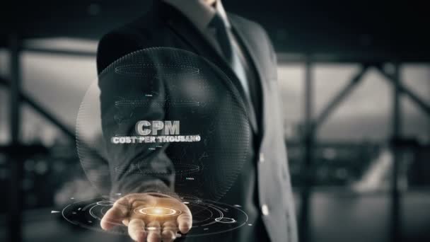 CPM-Costo por Mil con holograma concepto de hombre de negocios — Vídeos de Stock