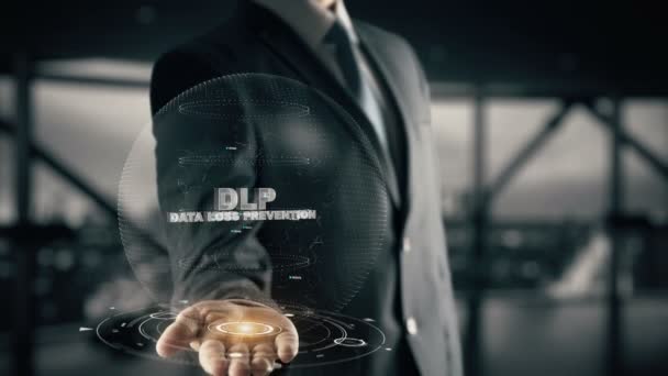 DLP-Data Loss Prevention med hologram affärsman koncept — Stockvideo