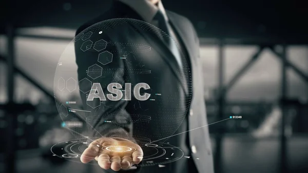 ASIC com holograma conceito de homem de negócios — Fotografia de Stock