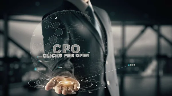 CPO-Clicks Por Aberto com conceito de empresário holográfico — Fotografia de Stock