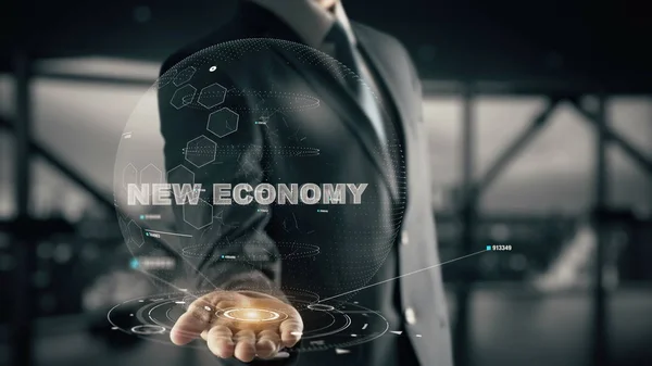 Nowej gospodarki z hologramem biznesmen koncepcja — Zdjęcie stockowe