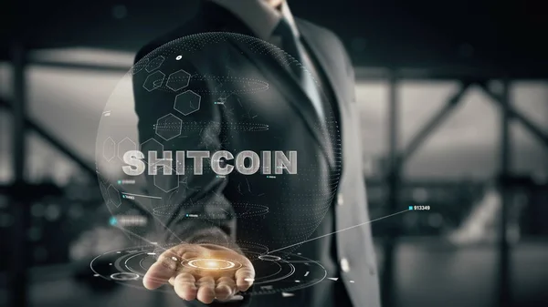 Shitcoin com holograma conceito de homem de negócios — Fotografia de Stock