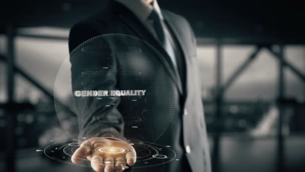 Гендерное равенство с концепцией голограммы бизнесмена — стоковое видео
