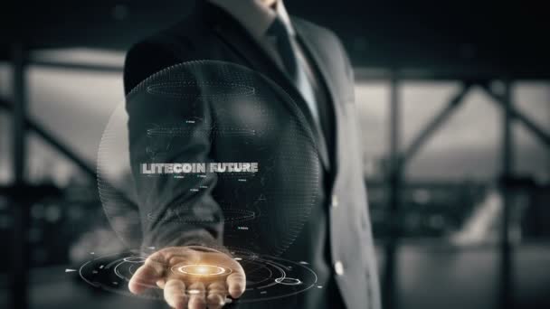 Litecoin 未来与全息图的商人概念 — 图库视频影像
