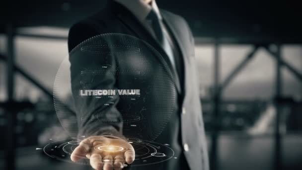Litecoin hodnota s hologramem podnikatel koncept — Stock video