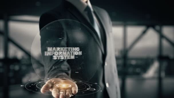 Marketing System informacji z hologramem biznesmen koncepcja — Wideo stockowe