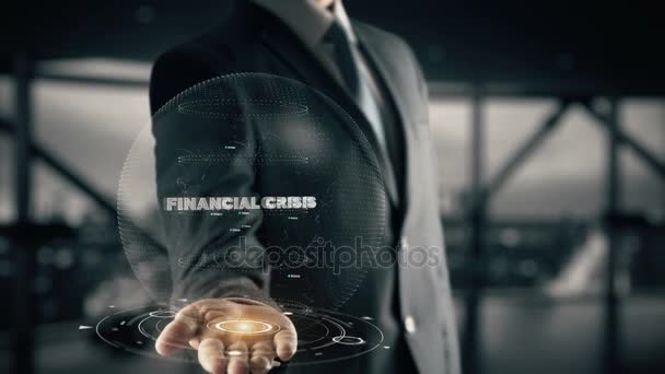 Financial Crisis with hologram businessman concept — Stock Video