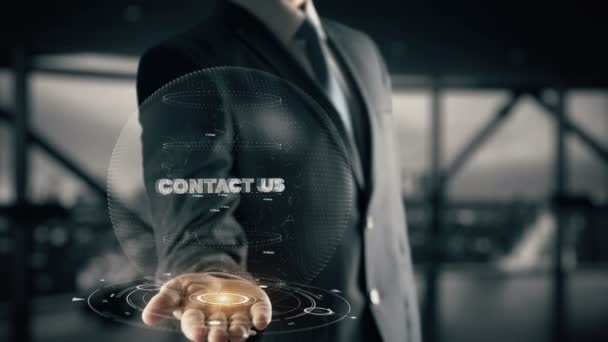 Contacte-nos com holograma conceito de homem de negócios — Vídeo de Stock