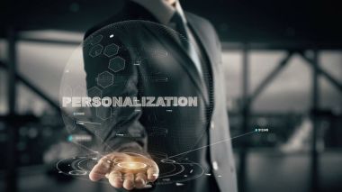 Personalization with hologram businessman concept clipart