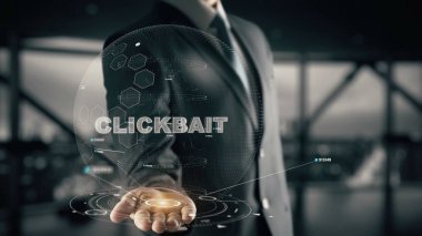 Clickbait with hologram businessman concept clipart