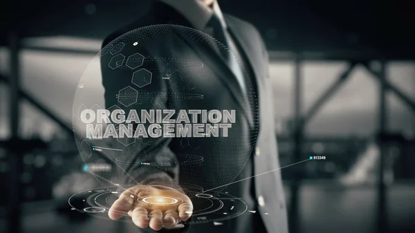 Organização Gestão com holograma conceito de homem de negócios — Fotografia de Stock