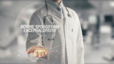 Doctor holding in hand Bovine Spongiform Encephalopathy clipart