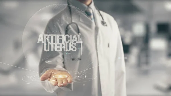 Doctor sosteniendo en la mano útero artificial — Foto de Stock