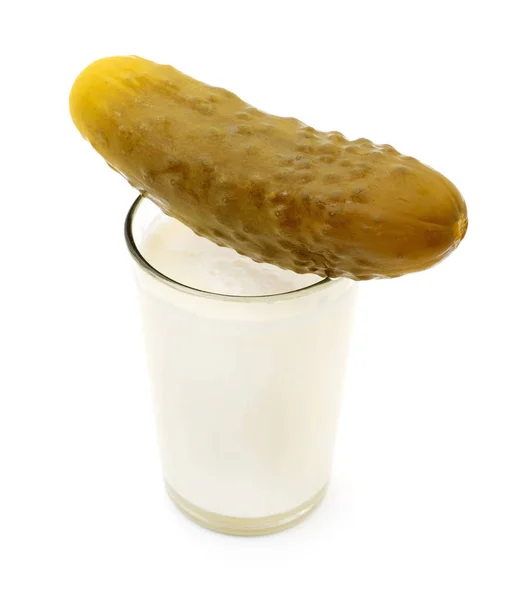 Milk and salted cucumber. — Stock Photo, Image