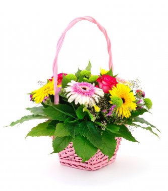 güzel buket parlak çiçek sepeti.