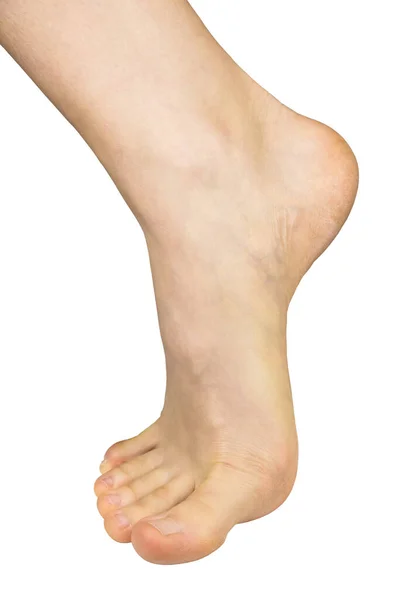 One Female Leg Standing Hips Side View Foot Visible Close — Stock Photo, Image