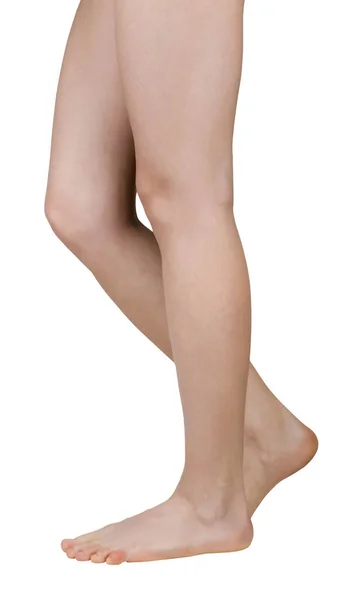 Gołe Stopy Dziewczyny Płaskimi Stopami Boso Jedna Noga Palcu Widok — Zdjęcie stockowe