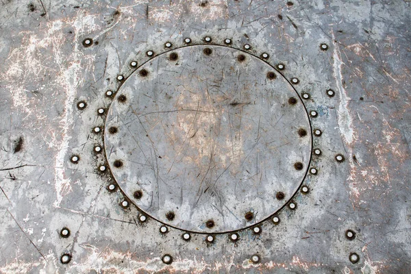 Круглая Форма Сварных Металлических Заклепок Старых Металлических Баржах Стоковое Фото