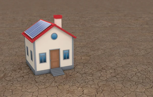 Solar con modelo de casa - Imagen 3D renderizada — Foto de Stock
