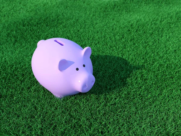 Piggy Bank com grama - 3D Rendering Image — Fotografia de Stock