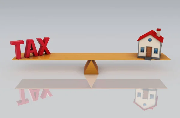 Daňová koncepce s 3d modelem domu — Stock fotografie
