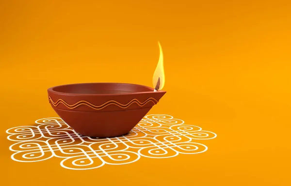 Lâmpada de óleo tradicional indiano com Kolam — Fotografia de Stock