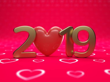      Yeni yıl 2019 kalbi olan sembol - 3d görüntü 