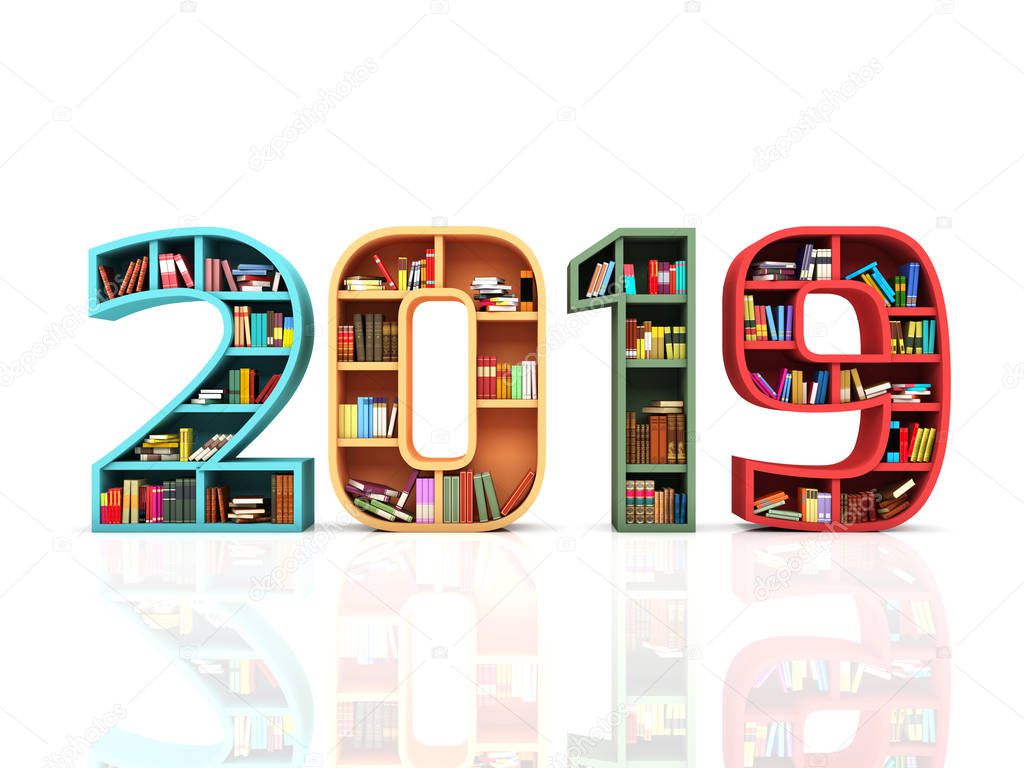      New Year 2019 with Books - 3D Rendered Image 