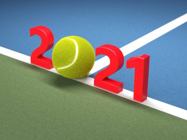 Yeni Yıl 2021 Tenis topu ile Yaratıcı Tasarım Konsepti - 3d Yapılandırılmış Resim