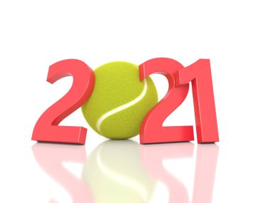 Yeni Yıl 2021 Tenis topu ile Yaratıcı Tasarım Konsepti - 3d Yapılandırılmış Resim