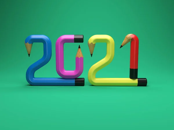 Újév 2021 Kreatív Dizájn Koncepció Ceruzával Renderelt Kép — Stock Fotó
