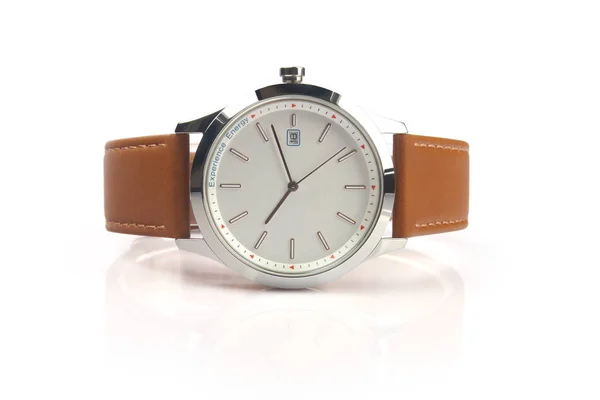 Men Leather Wrist Watch Isolated White Background — Stock Photo, Image