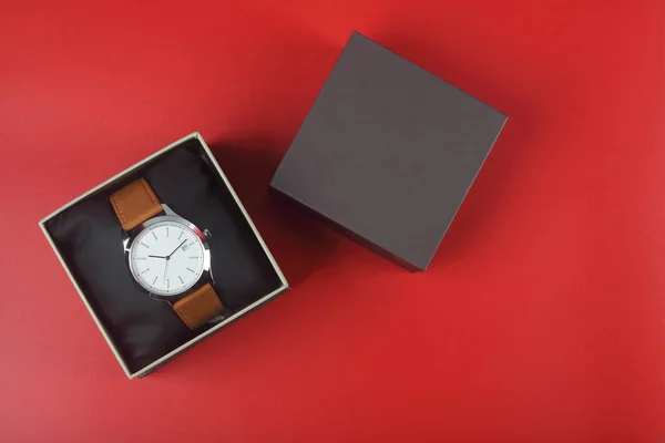 Men Leather Wrist Watch Gift Box — 스톡 사진