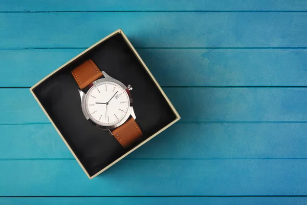 Кожаные Наручные Часы Подарочной Коробке — стоковое фото